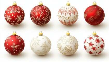 Fototapeta premium Charming collection of red and white Christmas balls for festive decorations
