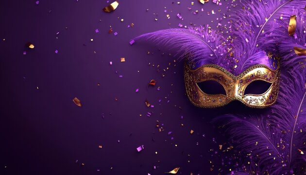 Mardi Gras poster with a Venetian mask and festive decorations