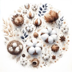 Fototapeta premium 목화, 수채화 (Cotton, water colour)