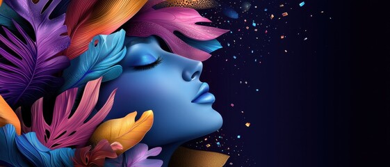 Explore the captivating fusion of color and emotion in stunning digital art representing a tranquil face surrounded by vibrant flora