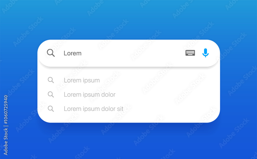 Fototapete Search Bar with suggestions for UI UX design and web site. Search Address and navigation bar icon. Collection of search form templates for websites. Search engine web browser window template.