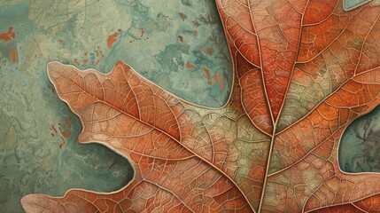 Close up of intricate oak leaf veins against a soft green background in a natural setting