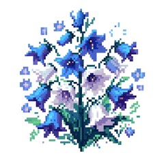 흰 배경, 블루벨, 픽셀아트 (white background, bluebell, pixel art)