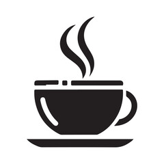 Black Coffee Cup Silhouette Logo Icon, Outline Sticker Clipart Vector on White Background
