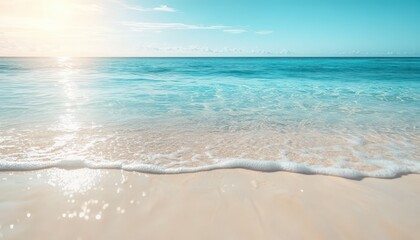 Fototapeta premium Enjoying a serene summer day at a tropical beach with soft waves and sunlit skies