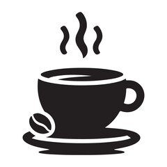 Black Coffee Cup Silhouette Logo Icon, Outline Sticker Clipart Vector on White Background