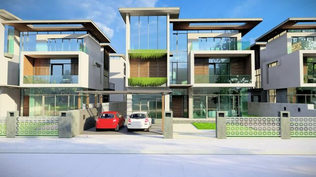 Modern duplex home design exterior modeling  with glass wall and car parking