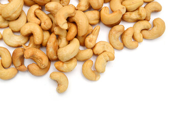 Cashew nuts on white background