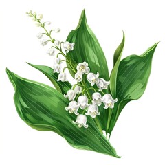 Fototapeta premium Bouquet of lily of the valley flowers and leaves isolated on white background