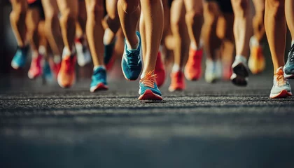 Selbstklebende Fototapeten High school cross country runners compete in a race meet on a sunny day © Anastasiia