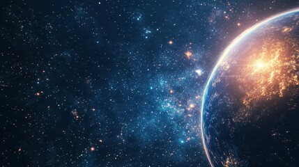 Obraz premium Majestic Cosmic Landscape: Breathtaking View of Planet Earth and Shimmering Stars