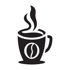 Black Coffee Cup Silhouette Logo Icon, Outline Sticker Clipart Vector on White Background