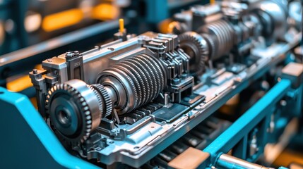 Fototapeta premium Close-up of a Complex Gear System in a Metal Machine
