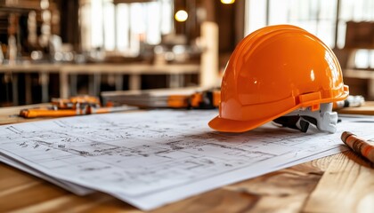 Engineer reviewing blueprints at a construction site for a real estate project