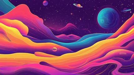 Vibrant Cosmic Landscape: Planetary Dreams and Celestial Wonders