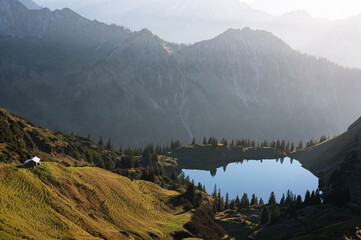 Charming Cabin by the High Mountain Lake Near Oberstdorf and Nebelhorn Surrounded by Majestic Peaks