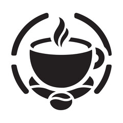 Black Coffee Cup Silhouette Logo Icon, Outline Sticker Clipart Vector on White Background