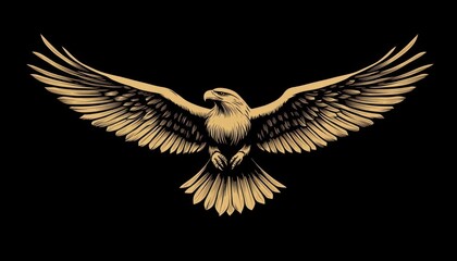 Engraved eagle logotype mascot soaring gracefully in detailed illustration style
