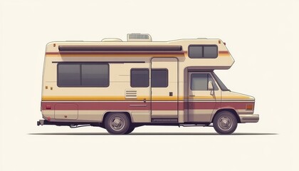 An isolated RV parked against a minimalistic background during daylight hours