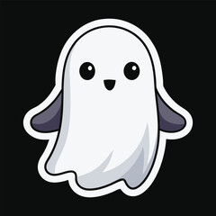 White cute ghost on halloween sticker.  Halloween graphics cute colorful ghost sticker