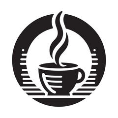 Black Coffee Cup Silhouette Logo Icon, Outline Sticker Clipart Vector on White Background