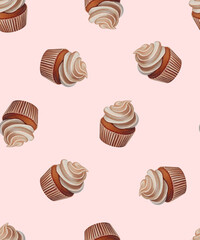 Seamless Christmas Cupcake Pattern, Festive Holiday Sweets Featuring Cupcakes, Candles, and Candy, Holiday Textiles, Wrapping Paper, Cards, Seasonal Decorative Designs