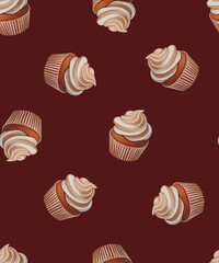 Seamless pattern with chocolate muffins. Holiday Textiles, Wrapping Paper, Cards, Seasonal Decorative Designs
