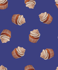 Seamless Christmas Cupcake Pattern, Festive Holiday Sweets Featuring Cupcakes, Candles, and Candy, Holiday Textiles, Wrapping Paper, Cards, Seasonal Decorative Designs