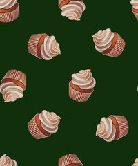 Seamless Christmas Cupcake Pattern, Festive Holiday Sweets Featuring Cupcakes, Candles, and Candy, Holiday Textiles, Wrapping Paper, Cards, Seasonal Decorative Designs