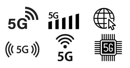 5G technology vector icon set. Outline set of 5G technology icons for web design