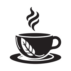 Black Coffee Cup Silhouette Logo Icon, Outline Sticker Clipart Vector on White Background