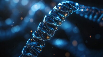 Abstract Blue DNA Helix with Glowing Particles
