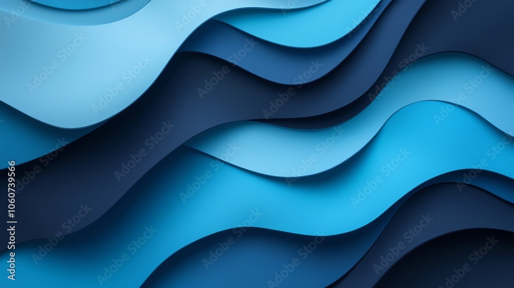 Poster abstract wave pattern with rich blue shades creating depth and texture, ideal for backgrounds and mo