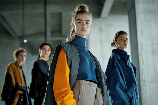 A group of models on a runway showcasing the latest trends in winter fashion.