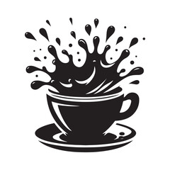 Black Coffee Cup Silhouette Logo Icon, Outline Sticker Clipart Vector on White Background