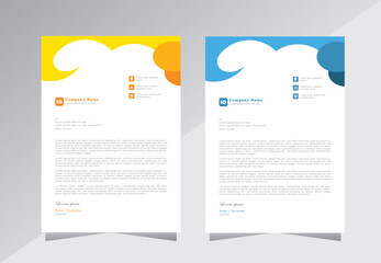 Business letterhead template design with yellow and blue colour, A4 size letterhead template with abstract design, Vector letterhead template for business,