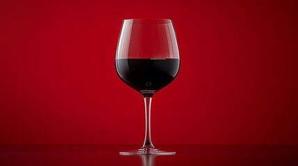 A glass of red wine against a striking red background, emphasizing elegance and indulgence.
