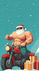 Santa Claus riding vintage Italian vehicles during Christmas,Generated By Ai