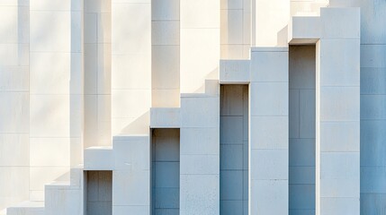 Obraz premium Abstract architectural detail showcasing stepped white blocks creating depth and dimension under natural light.