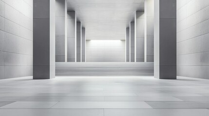 A modern, minimalist hallway featuring sleek walls and illuminated space, ideal for architectural and interior design concepts.