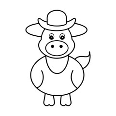 cute cow cartoon line art vector illustration