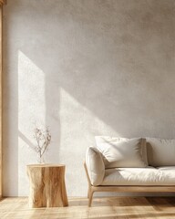 Minimalist Living Room with Natural Light and Wooden Furniture