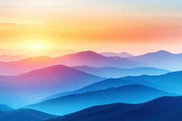 Fototapeta premium Serene Sunrise Casting Golden Light Over Misty Mountains and Lush Green Valleys