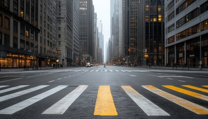 Empty urban road with classical architecture under cloudy sky in the city