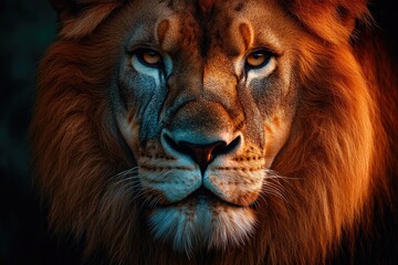Fototapeta premium A close-up of a lion's face. This photo can be used to represent power, courage, and strength.