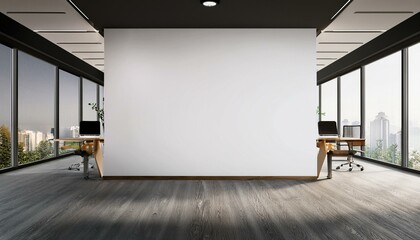 Modern office with blank wall for mockup template. 3D Rendering