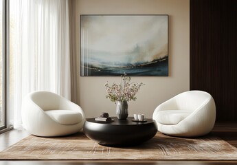 Modern Living Room Interior Design with Comfortable Armchairs and Abstract Artwork