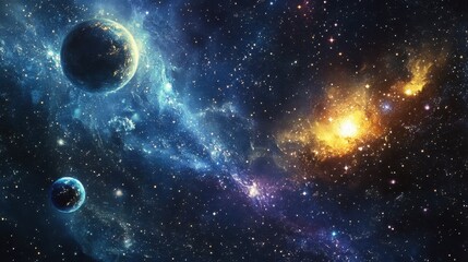 Obraz premium A Starry Night Sky with Two Planets and a Bright Nebula