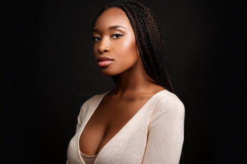 Beautiful African American model, posing in studio.