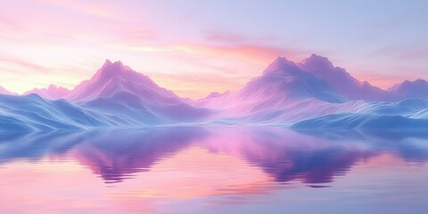 Obraz premium Serene Landscape with Pastel Mountains and a Tranquil Lake at Sunset